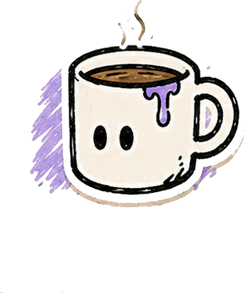 A hand-drawn coffee mug sticker